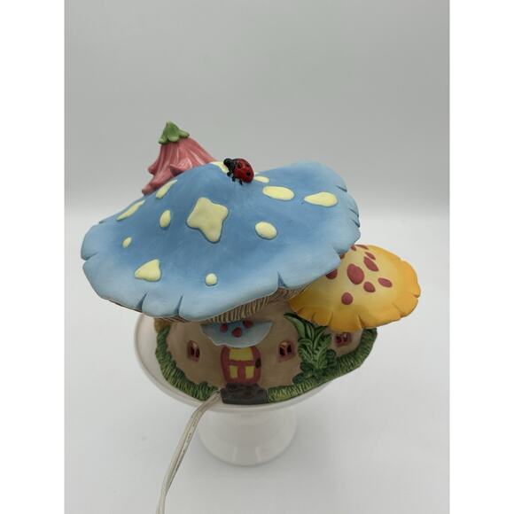 Ceramic Mushroom Fairy Cottage House Grocery Store Toadstool Night Light Spring - Picture 5 of 8
